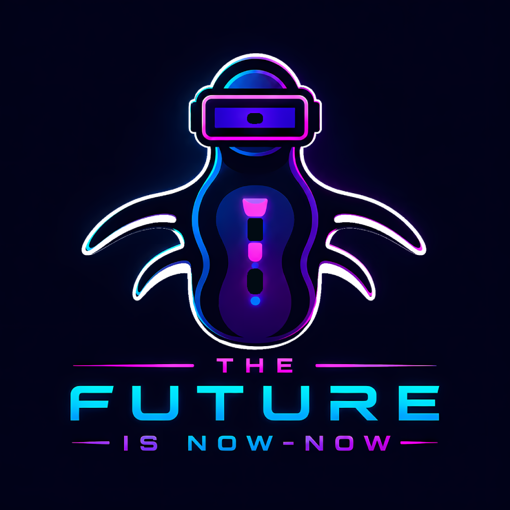 TFINN logo with cyborg penguin mascot and The Future Is Now-Now wordmark